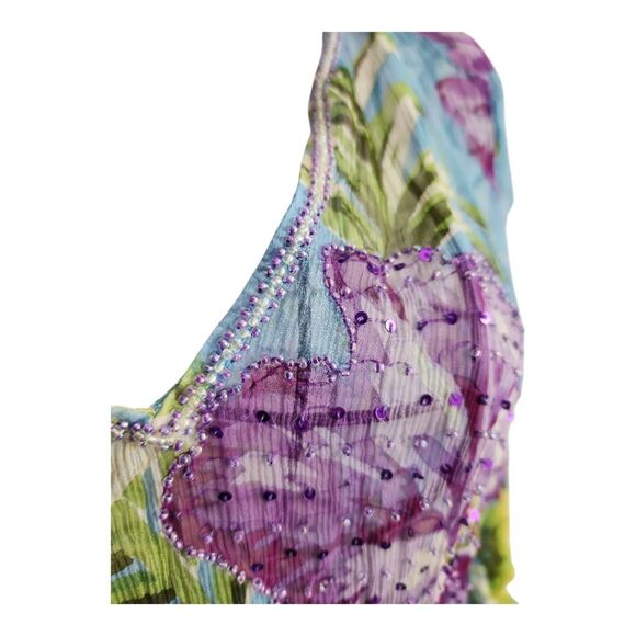 Queenspark Coverup 100% Silk Rhinestones Sz (12) US 8 Stretchy Quiet Luxury Sun - Picture 9 of 10